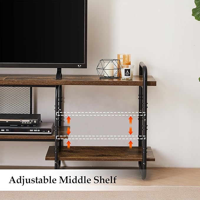 VECELO Industrial Television Stand up to 75 Inch TV Entertainment Center/Media Console Table with Open Storage Shelves for Living Room/Bedroom, Classic Brown - LeafyLoom