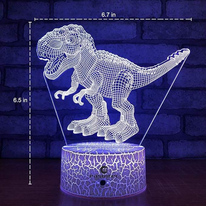 easuntec Dinosaur Toys 3D Night Light with Remote & Smart Touch 7 Colors + 16 Colors Changing Dimmable TRex Toys 1 2 3 4 5 6 7 8 Year Old Boy or Girl Gifts (TRex 16WT) - LeafyLoom