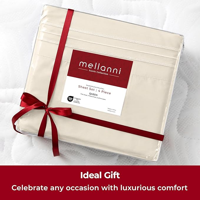 Mellanni Extra Deep Twin XL Sheets - 3 PC Iconic Collection Bedding Sheets & Pillowcases - Luxury, Ultra Soft, Cooling Bed Sheets - Extra Deep Pocket up to 21 inch (Twin Extra Long, Golden Ivory) - LeafyLoom