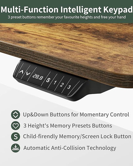 FEZIBO Standing Desk with Keyboard Tray, 63 × 24 Inches Electric Height Adjustable Desk, Sit Stand Up Desk, Computer Office Desk, Rustic Brown - LeafyLoom