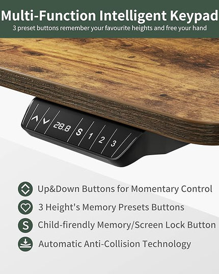 FEZIBO Standing Desk with Keyboard Tray, 48 × 24 Inches Electric Height Adjustable Desk, Sit Stand Up Desk, Computer Office Desk, Rustic Brown - LeafyLoom