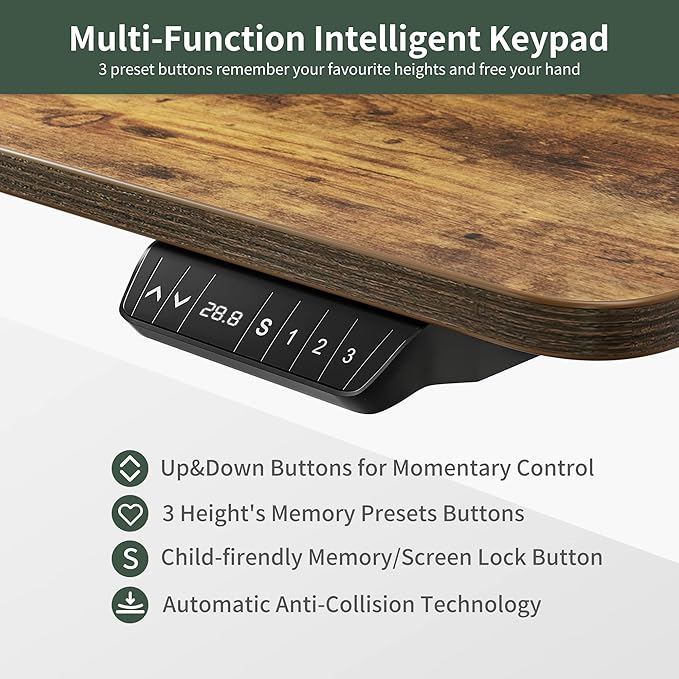 FEZIBO Standing Desk with Keyboard Tray, 48 × 24 Inches Electric Height Adjustable Desk, Sit Stand Up Desk, Computer Office Desk, Rustic Brown - LeafyLoom