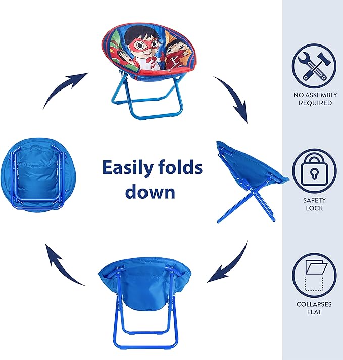 Ryan's World Toddler 19” Folding Saucer Chair with Cushion, Ages 3+ - LeafyLoom