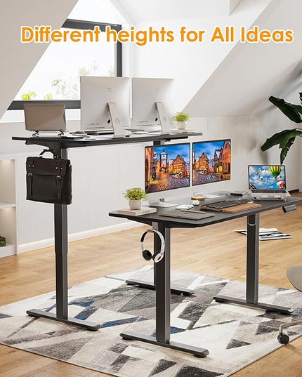STARY Electric Adjustable Height Sit Stand Home Office Desk with Splice Board, 48x24, Black Desktop/Black Frame - LeafyLoom