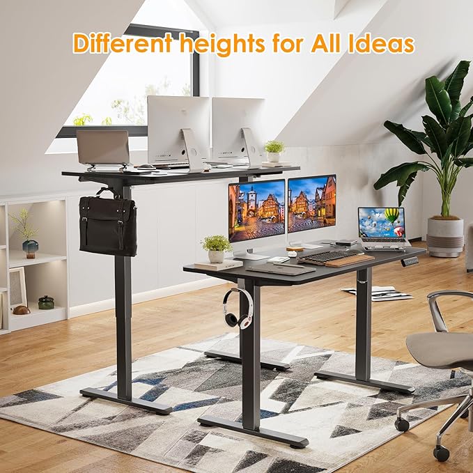 STARY Electric Adjustable Height Sit Stand Home Office Desk with Splice Board, 48x24, Black Desktop/Black Frame - LeafyLoom