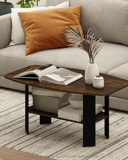 Furinno Simple Design Coffee Table, Amber Pine/Black - LeafyLoom