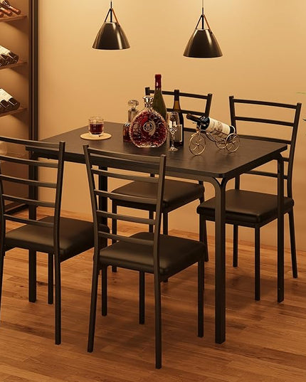 Black Dining Table Set for 4, Kitchen Table and Chairs for 4, 5 Piece Kitchen Dining Room Table Set,Space-Saving Wood Modern Rectangle Dinner Table Dinette Furniture for Breakfast Nook,Home Office - LeafyLoom
