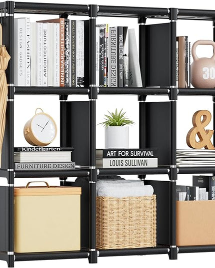 Mavivegue Book Shelf, 9 Cube Storage Organizer, DIY Bookcase, Metal Cube Bookshelf, Tall Book case for Bedroom, Living Room,Office, Closet Storage Organizer, Black Cubicle Storage Rack - LeafyLoom