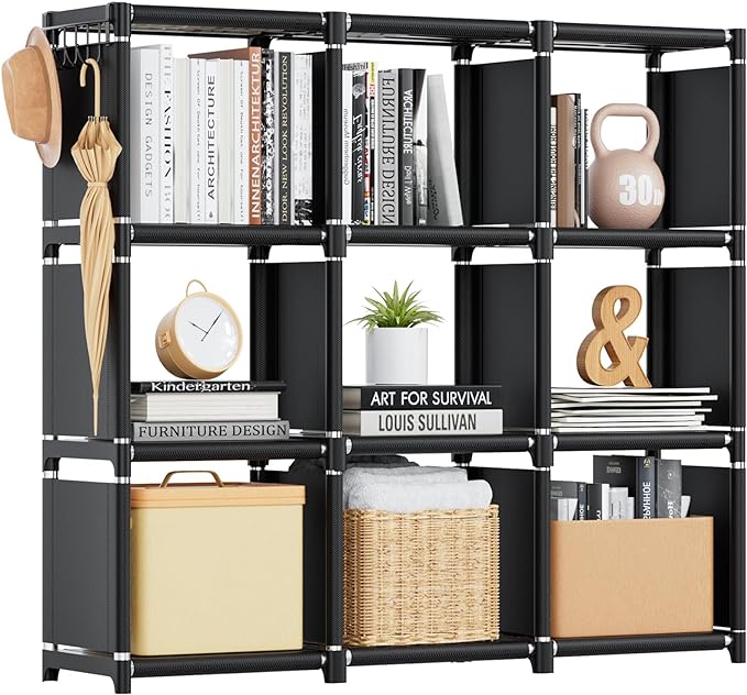 Mavivegue Book Shelf, 9 Cube Storage Organizer, DIY Bookcase, Metal Cube Bookshelf, Tall Book case for Bedroom, Living Room,Office, Closet Storage Organizer, Black Cubicle Storage Rack - LeafyLoom