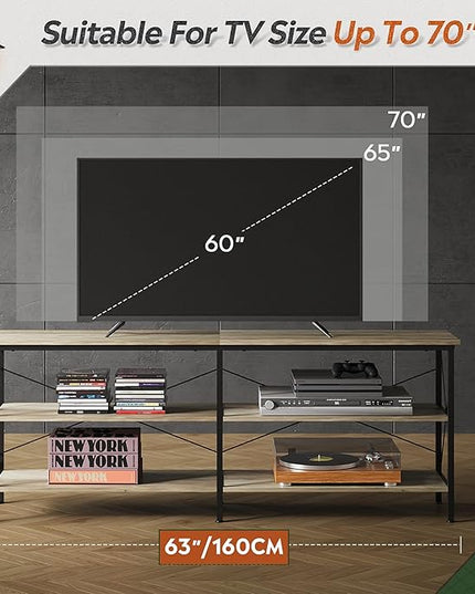 WLIVE TV Stand up to 70 Inch TV, 63" Entertainment Center, TV Media Console with 3-Tier Storage Shelves for Living Room and Bedroom, Greige - LeafyLoom