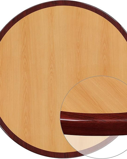 Flash Furniture Glenbrook 36'' Round 2-Tone High-Gloss Cherry / Mahogany Resin Table Top with 2'' Thick Drop-Lip - LeafyLoom