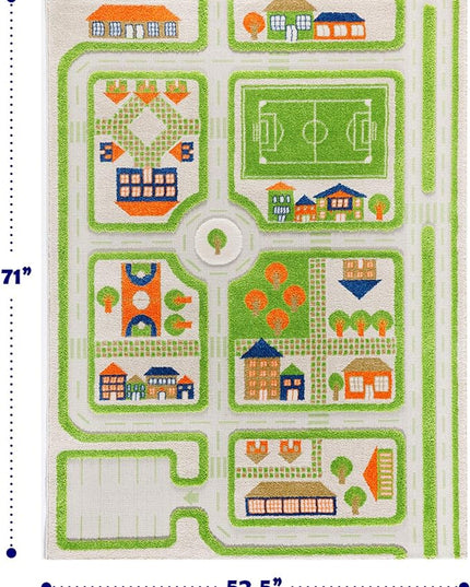 IVI 3D Play Carpet 71 x 52.5-inch Educational Green Traffic Soft Floor Rug Mat for Bedroom, Kids Den, or Playroom, Large - LeafyLoom