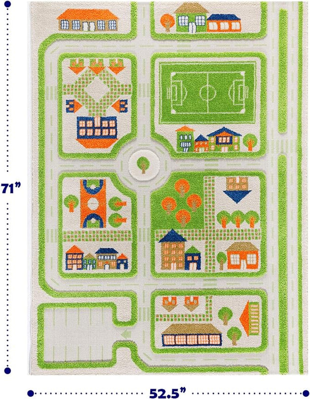 IVI 3D Play Carpet 71 x 52.5-inch Educational Green Traffic Soft Floor Rug Mat for Bedroom, Kids Den, or Playroom, Large - LeafyLoom