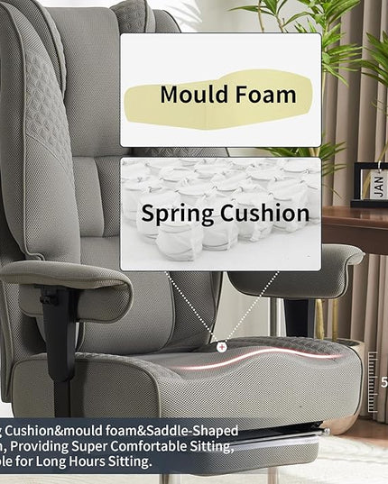 Big and Tall Office Chair 400lbs Wide Seat, Mesh High Back Executive Office Chair with Foot Rest, Ergonomic Office Chair Lumbar Support for Lower Back Pain Relief (Mesh Light Grey) - LeafyLoom