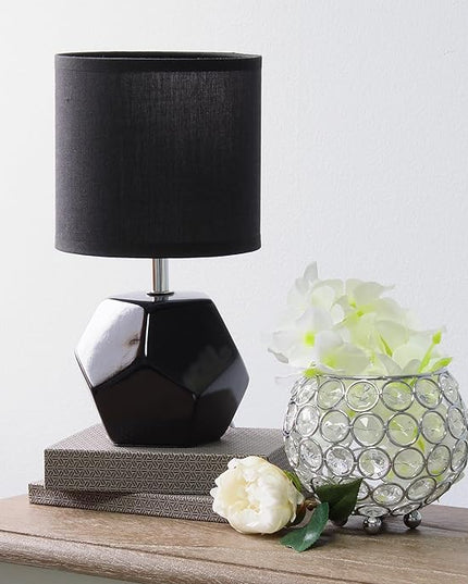 Simple Designs LT2065-WHT Round Prism Mini Table Lamp with Matching Fabric Shade, White (Pack of 24) - LeafyLoom