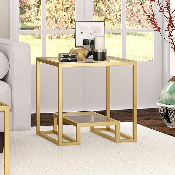Henn&Hart Athena Side Table, 22" Wide, Gold - LeafyLoom