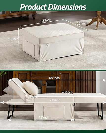 Sofa Bed, 4 in 1 Multi-Function Folding Ottoman Breathable Velvet Couch Bed with Adjustable Backrest Modern Convertible Chair for Living Room Apartment Office,Squared-White - LeafyLoom