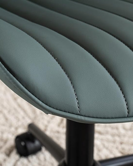 YOUNIKE Armless Office Chair Swivel Desk Chair with Wheels Upholstered Leather Computer Chair Adjustable Task Chair Modern Rolling Chair with Back, Greyish Green - LeafyLoom