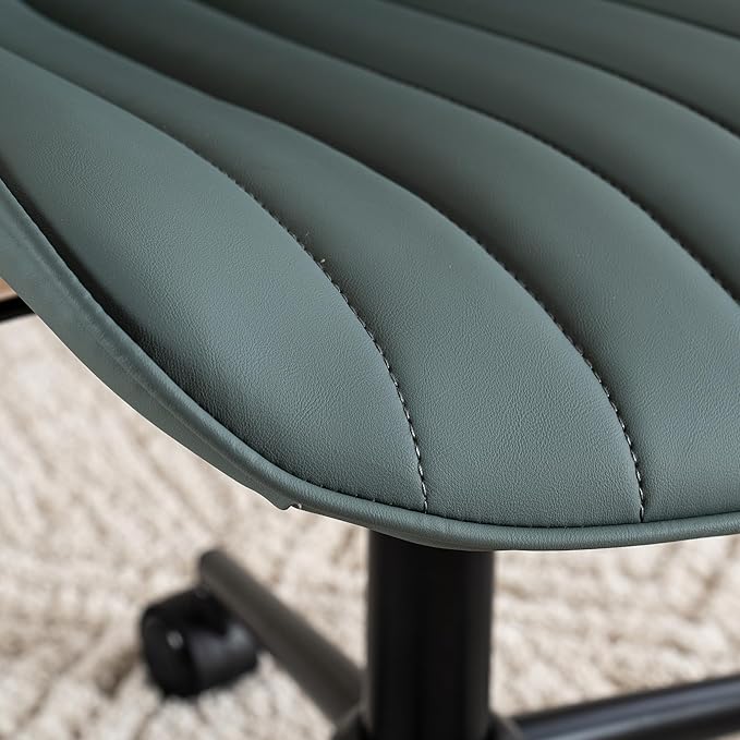 YOUNIKE Armless Office Chair Swivel Desk Chair with Wheels Upholstered Leather Computer Chair Adjustable Task Chair Modern Rolling Chair with Back, Greyish Green - LeafyLoom