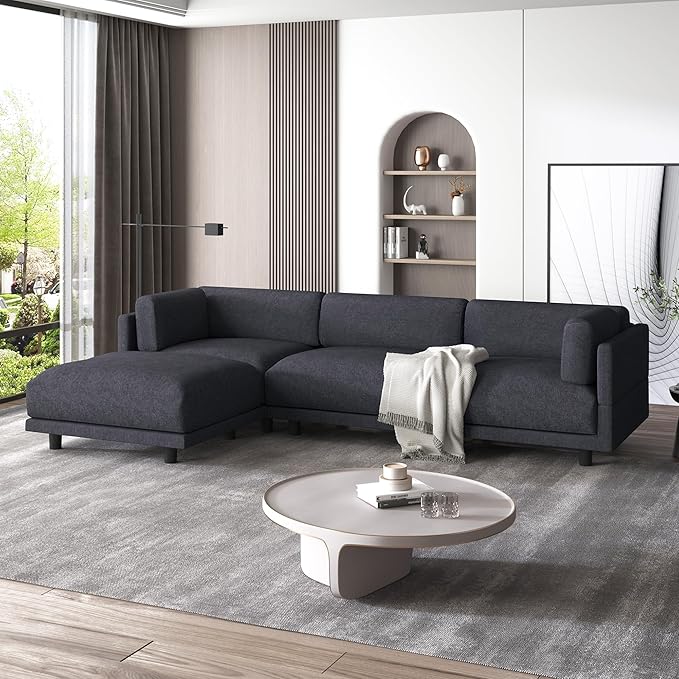 102.4" Luxury L-Shaped Sectional Sofa with Reversible Chaise, Modern 4 Seat Convertible Upholstery Couch for Living Room, Apartment, Office, Sturdy Wooden Frame, Gray, 102.4 Inch - LeafyLoom
