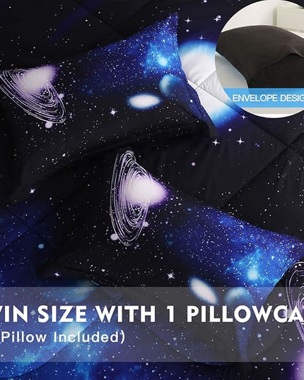 Litanika 3D Galaxy Comforter Twin(66x90lnch), 2 Pieces(1 Galaxy Comforter, 1 Pillowcase), Universe Outer Space Comforter, Microfiber Bedding Set for Boy Girl Kid Teen - LeafyLoom