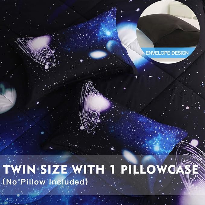 Litanika 3D Galaxy Comforter Twin(66x90lnch), 2 Pieces(1 Galaxy Comforter, 1 Pillowcase), Universe Outer Space Comforter, Microfiber Bedding Set for Boy Girl Kid Teen - LeafyLoom