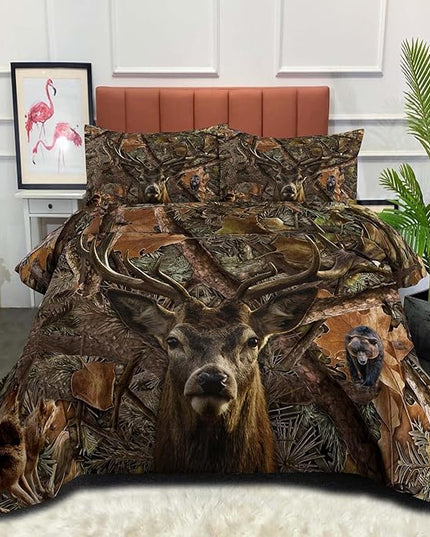 NINENINE Deer Bedding Sets Camo Comforter Set,Boys Queen Bedding,Western Comforter Sets for Boys,Queen Size Bedding Set for Boys,Hunting Bed Sets with 1 Comforter 2 Pillowcases - LeafyLoom