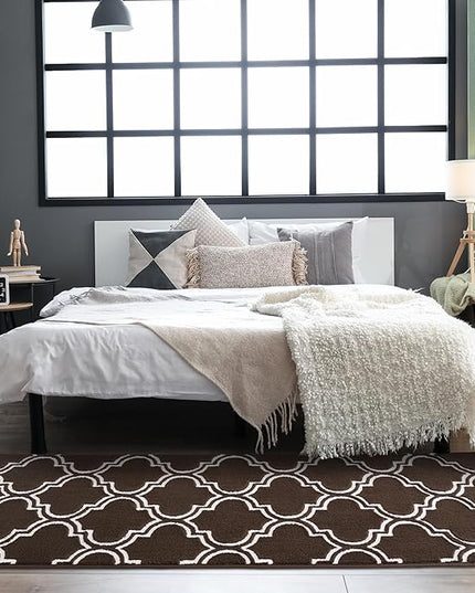 Chicrug Shag Geometric Modern Runner Rug for Bedroom, 2x6 Feet Memory Foam Indoor Hallway Runner Carpet, Fluffy Rug for Living Room Bedside Room Decor for Family, Brown/White - LeafyLoom