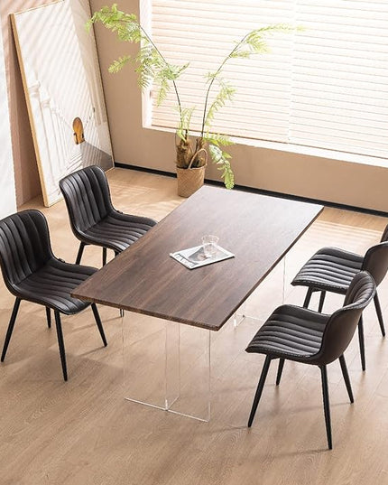 YOUNUOKE Brown Dining Chairs Set of 2 Upholstered Mid Century Modern Kitchen Chairs Armless Faux Leather Accent Guest Side Chair with Back Metal Legs for Living Reception Waiting Room Bedroom - LeafyLoom