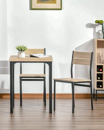 HOMCOM 3 Piece Dining Table Set for 2, Modern Kitchen Table and Chairs, Dining Room Set for Breakfast Nook, Small Space, Apartment, Space Saving, Light Wood Grain - LeafyLoom