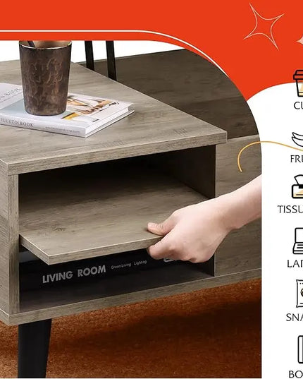 WLIVE Lift Top Coffee Table with Storage for Living Room,Small Hidden Compartment and Adjustable Shelf,Mid Century Modern ,Wood,Greige - LeafyLoom