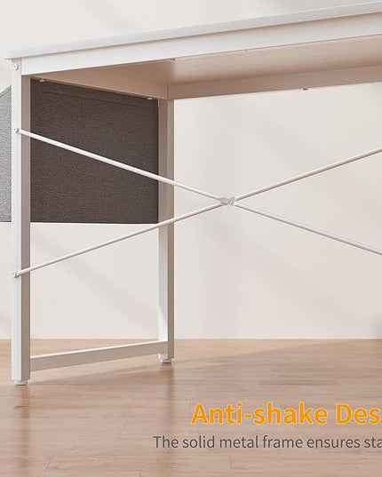 Cubiker Computer Desk 32 inch Home Office Writing Study Desk, Modern Simple Style Laptop Table with Storage Bag, White Metal Frame, White - LeafyLoom