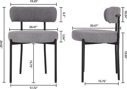 EDWELL Boucle Dining Chairs Set of 4, Modern Upholstered Dining Room Chairs with Black Metal Legs, Dark Grey Curved Backrest Kitchen Chair for Dining Room, Living Room - LeafyLoom
