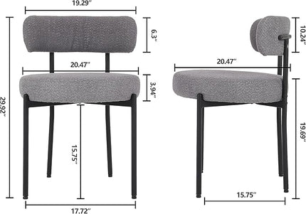 EDWELL Boucle Dining Chairs Set of 6, Modern Upholstered Dining Room Chairs with Black Metal Legs, Dark Grey Curved Backrest Kitchen Chair for Dining Room, Living Room - LeafyLoom