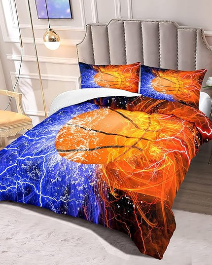 Basketball Full Size Comforter Sets for Boys Basketball Bedding Full Size Sports Microfiber Comforter Set Bedding Set for Boys Teens, 1 Comforter+2 Pillowcases - LeafyLoom
