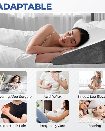 Wedge Pillow for Sleeping, 10 inch Bed Wedge Pillow, for Back Support, Neck Pain, Leg Elevation, Acid Reflux, Snoring, After Surgery, Triangle Pillow Wedge, Memory Foam Top - LeafyLoom