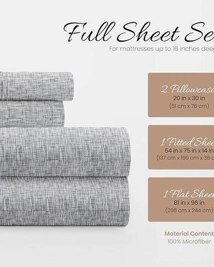 Linen Market 4 Piece Full Bedding Sheet Set (Light Gray Chambray) - Sleep Better Than Ever with These Ultra-Soft & Cooling Bed Sheets for Your Full Size Bed - Deep Pocket Fits 16" Mattress - LeafyLoom