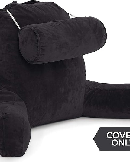 Husband Pillow XXL Cover Only Black, Cozy Microfiber Bed Rest Pillow Cover with Arms - Array of Colors - Generous Side and Back Pockets for Your Favorite Comfy Reading Pillow - LeafyLoom