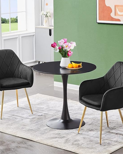 Round Dining Table Small Black Kitchen Table 31.5" in Tulip Design Modern Pedestal Table for Small Space Dining Room 2 to 4 Person - LeafyLoom