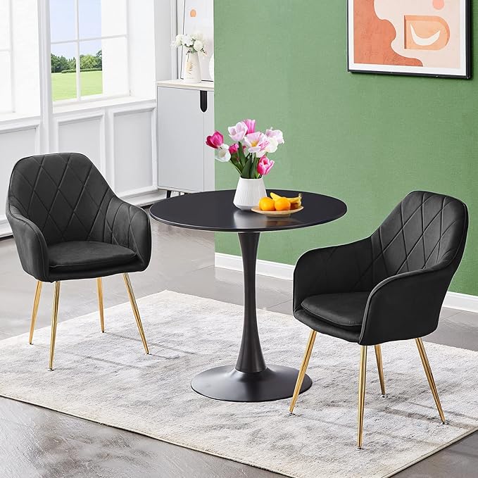 Round Dining Table Small Black Kitchen Table 31.5" in Tulip Design Modern Pedestal Table for Small Space Dining Room 2 to 4 Person - LeafyLoom