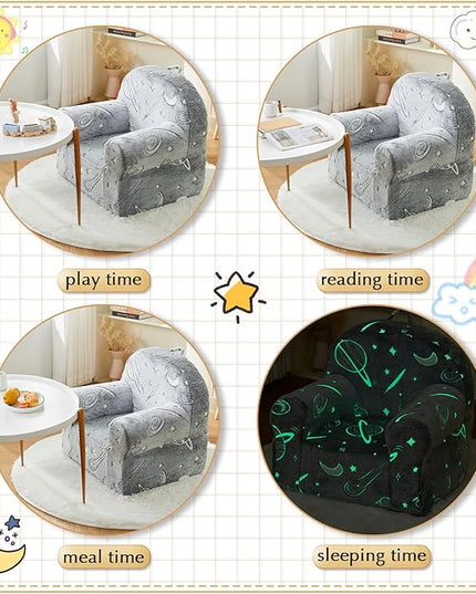 Toddler Chair Kids Plush Chair Sherpa Kids Chairs, Toddler Couch Bean Bag Chairs for Kids Gaming Chair for Kids Glow in The Dark,Starry Sky Grey - LeafyLoom