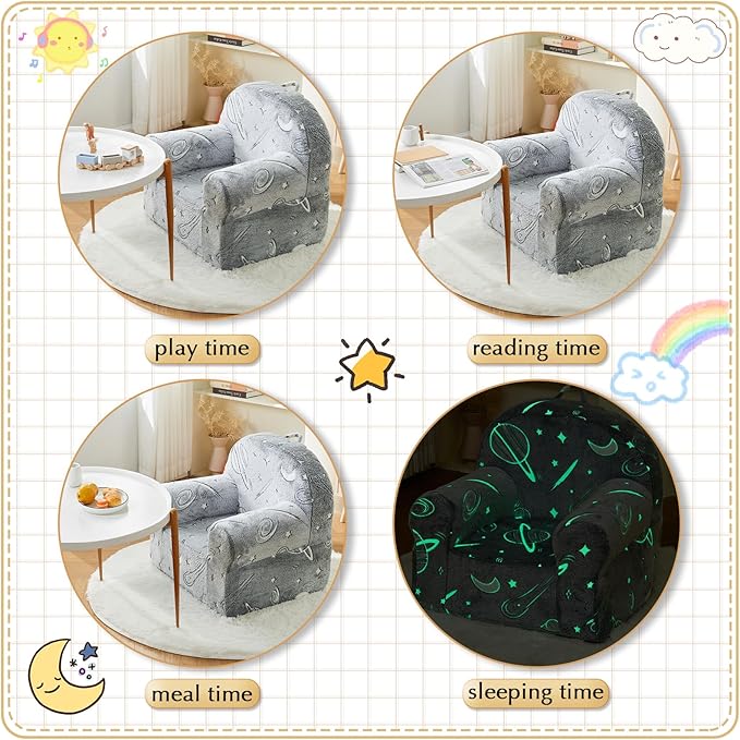 Toddler Chair Kids Plush Chair Sherpa Kids Chairs, Toddler Couch Bean Bag Chairs for Kids Gaming Chair for Kids Glow in The Dark,Starry Sky Grey - LeafyLoom