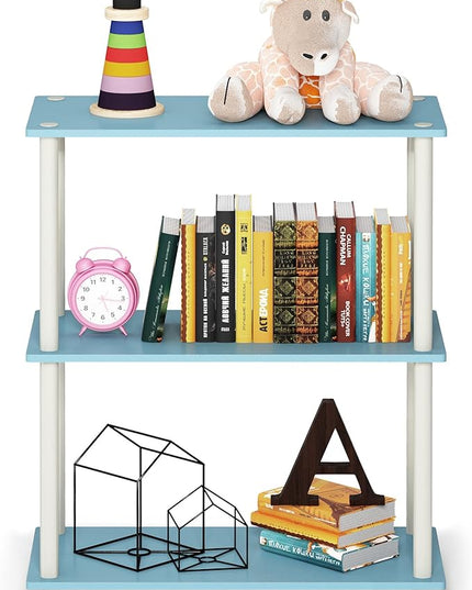Furinno Turn-N-Tube 3-Tier Compact Multipurpose Shelf Display Rack, Light Blue/White - LeafyLoom