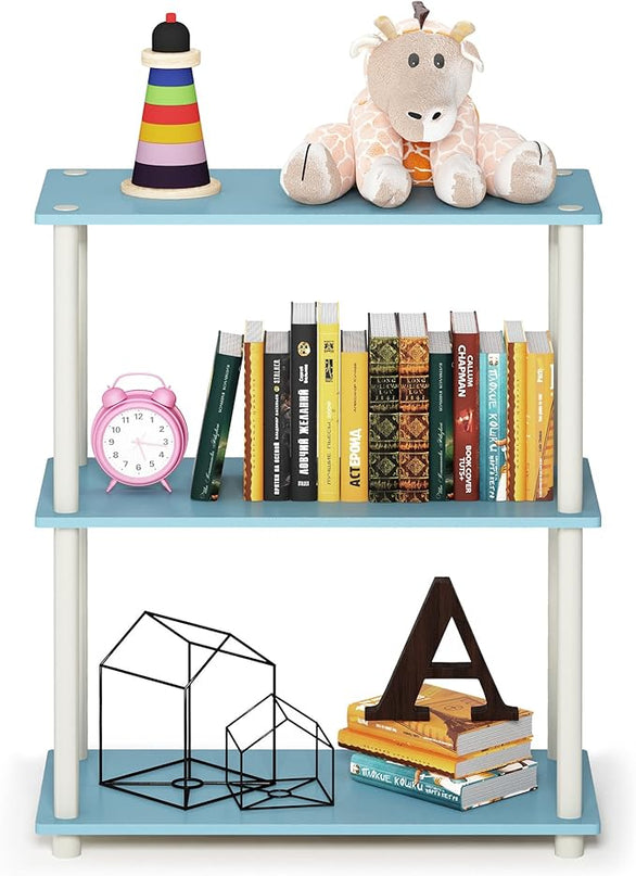 Furinno Turn-N-Tube 3-Tier Compact Multipurpose Shelf Display Rack, Light Blue/White - LeafyLoom