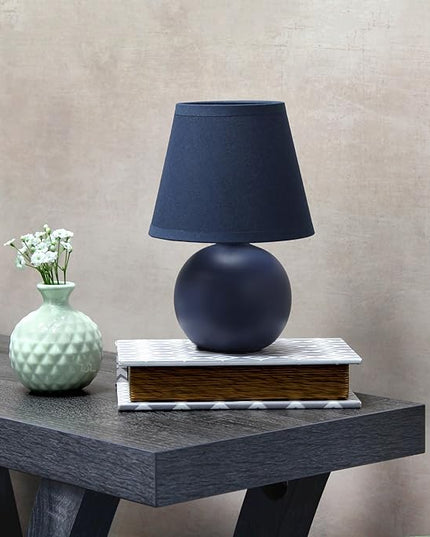 Simple Designs LT2008-BLU Mini Ceramic Globe Table Lamp with Matching Fabric Shade, Blue - LeafyLoom