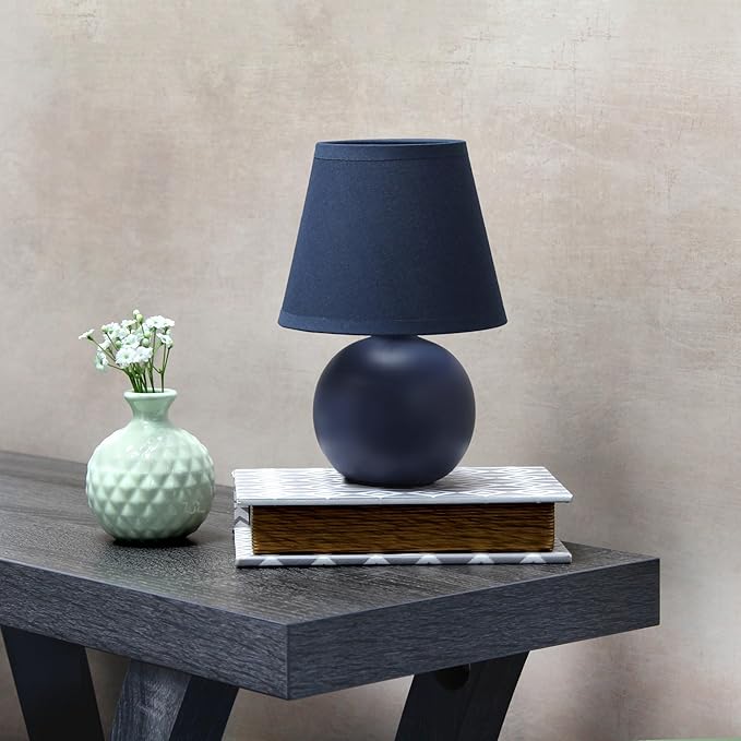 Simple Designs LT2008-BLU Mini Ceramic Globe Table Lamp with Matching Fabric Shade, Blue - LeafyLoom