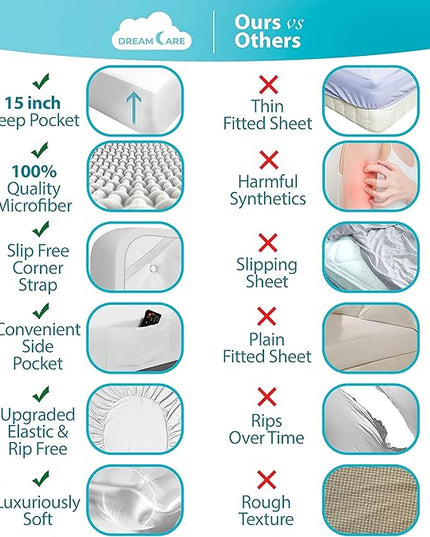 DREAMCARE Queen Size Sheets - Cooling Bed Sheets - 4pcs Set - up to 15" Deep Pocket Queen Sheet Set - Sheets Queen Size Bed - Soft & Long Lasting 100% Fine Brushed Polyester with Side Pocket - White - LeafyLoom