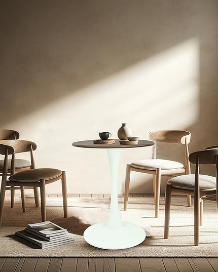 Rubber Wood 23.6" Round Dining Table for 2-4, Mid-Century Tulip Design with Pedestal Base - Perfect for Kitchen & Living Room(Cherry color) - LeafyLoom