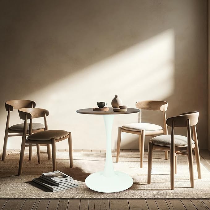 Rubber Wood 23.6" Round Dining Table for 2-4, Mid-Century Tulip Design with Pedestal Base - Perfect for Kitchen & Living Room(Cherry color) - LeafyLoom