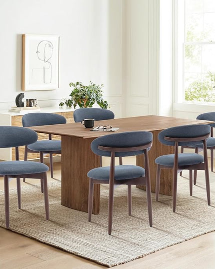COLAMY Wooden Dining Chairs Set of 2, Modern Fabric Upholstered Kitchen Side Chairs, Farmhouse Dining Room Chair with Foot Pegs, Blue - LeafyLoom